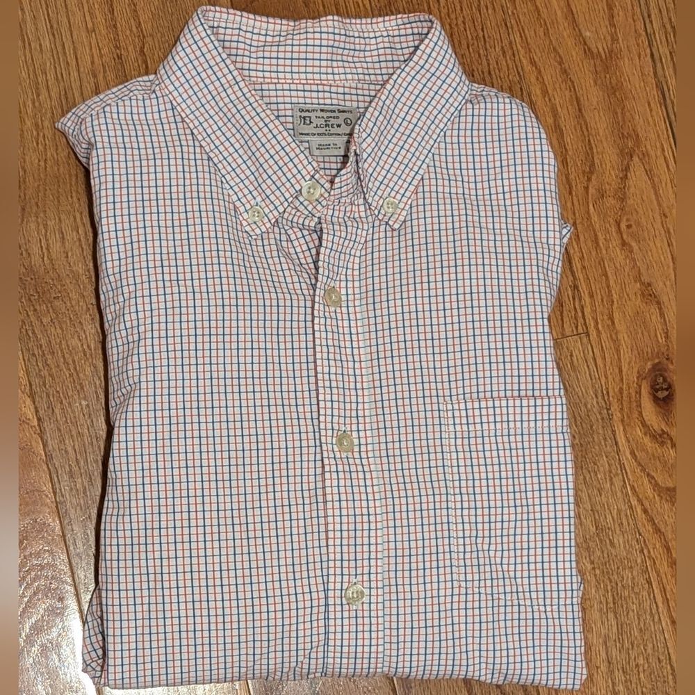 J. Crew Large White Orange Blue Plaid Button Front Cotton Shirt Old Money Preppy